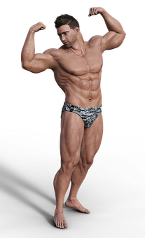 Muscular Man Posing Flexing Biceps PNG