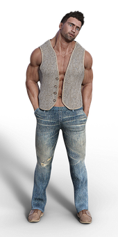Muscular Manin Vestand Jeans PNG