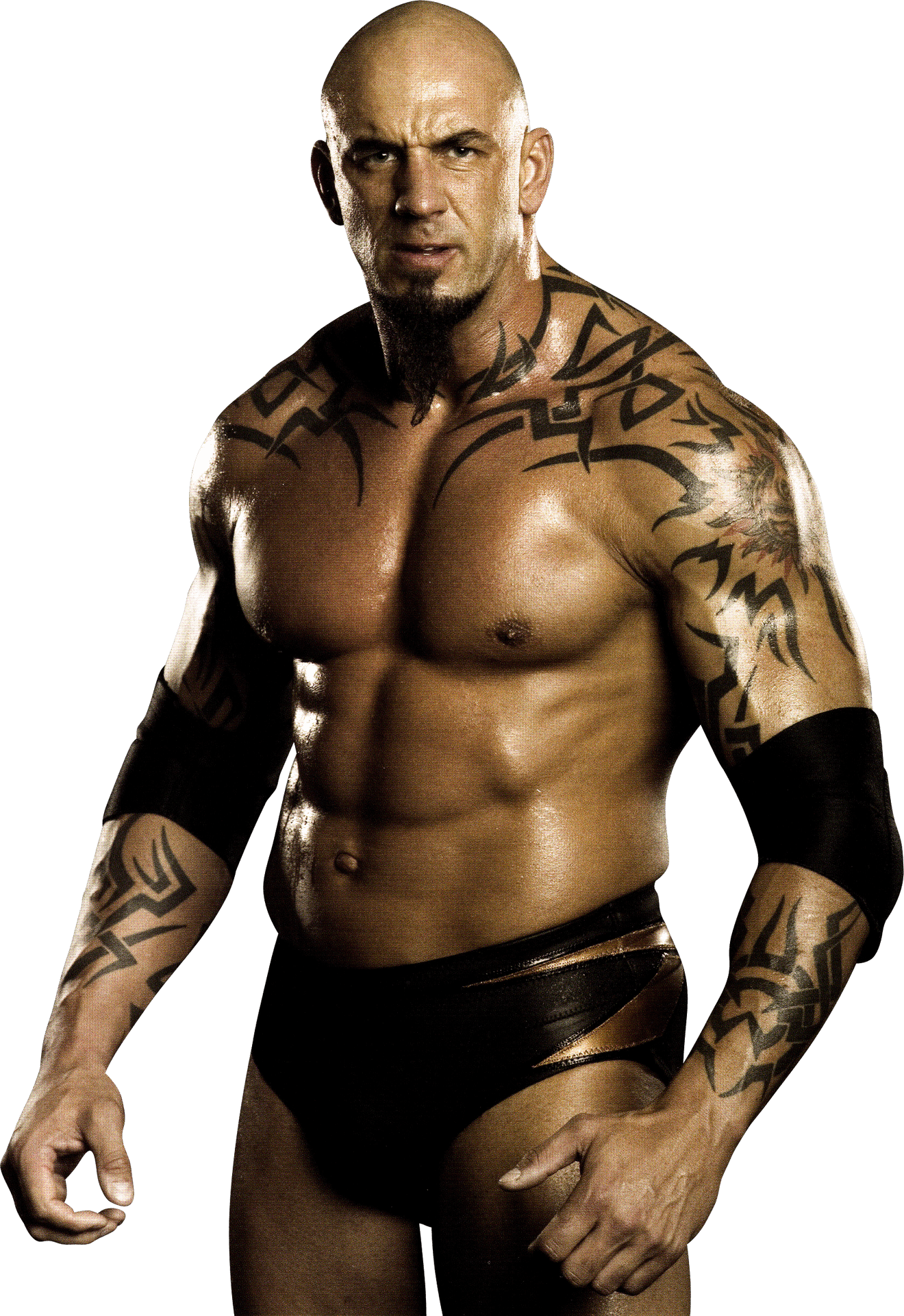 Muscular Wrestlerwith Tribal Tattoos PNG