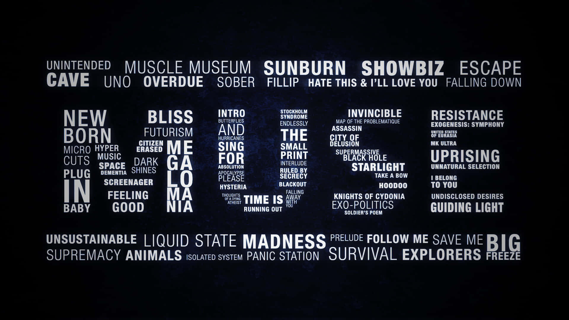 Muse Song Titles Word Cloud Wallpaper