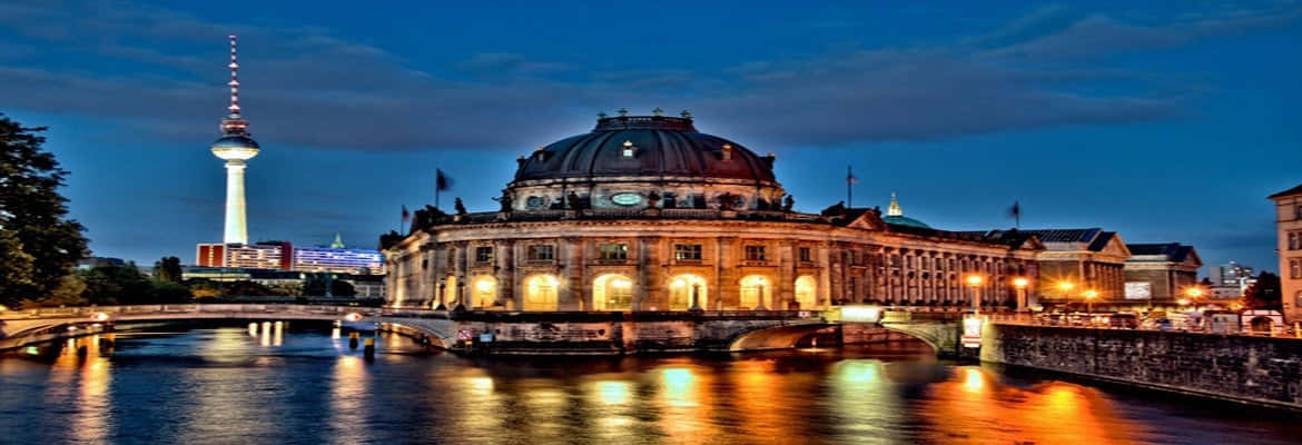 Museum Island With Lights At Night Background