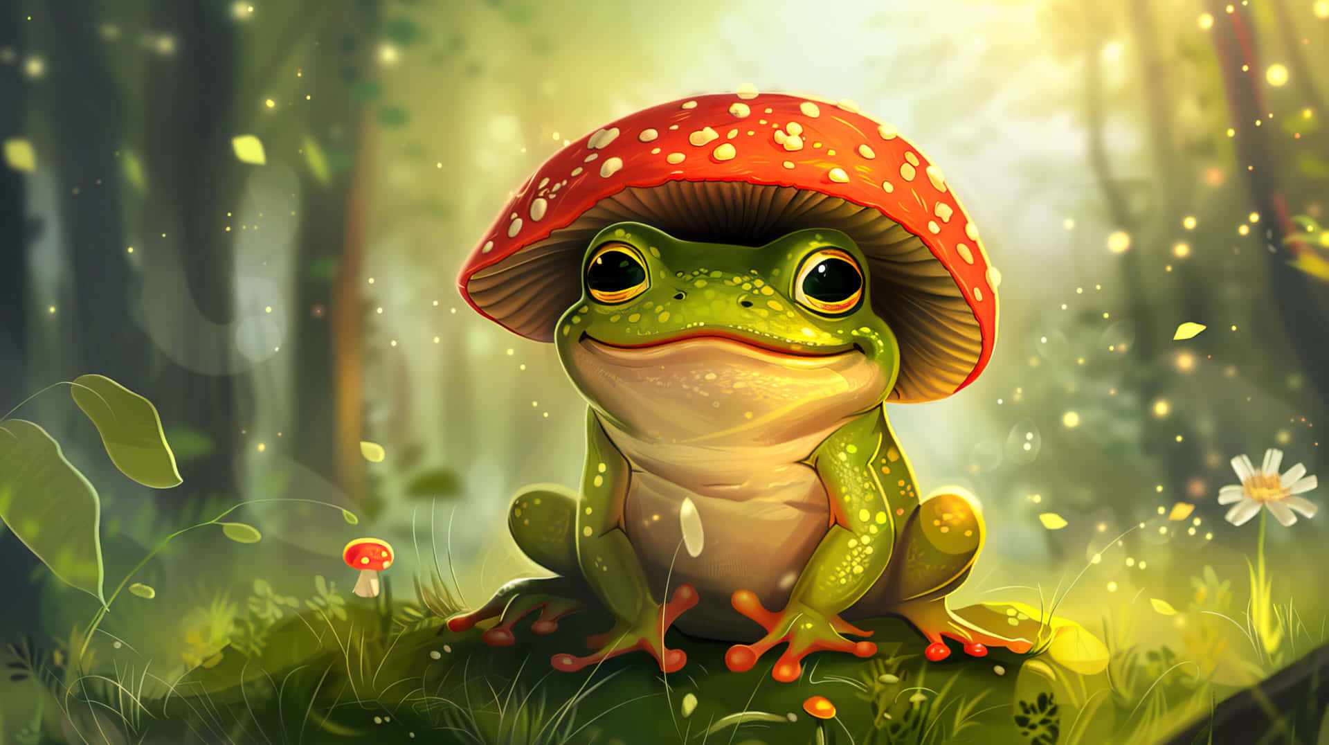 Karya Seni Fantasi Katak Topi Jamur Wallpaper