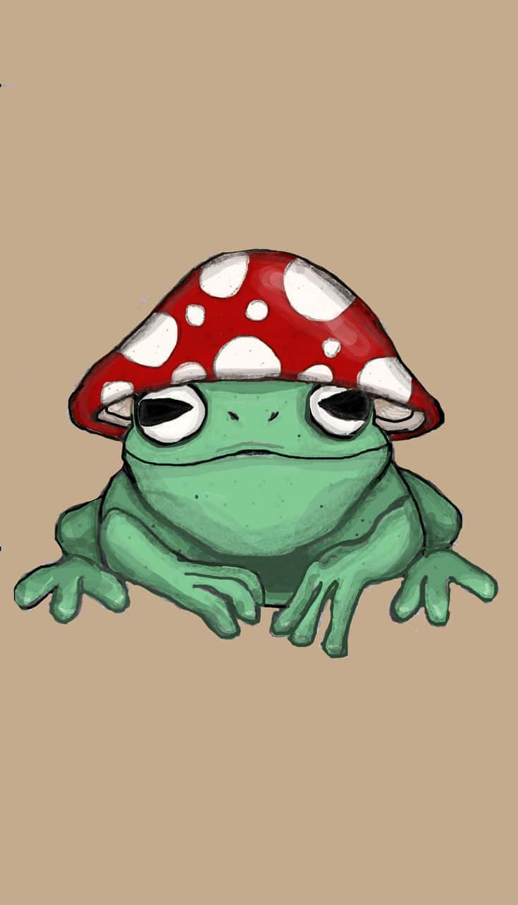 Ilustrasi Katak Dengan Topi Jamur Wallpaper