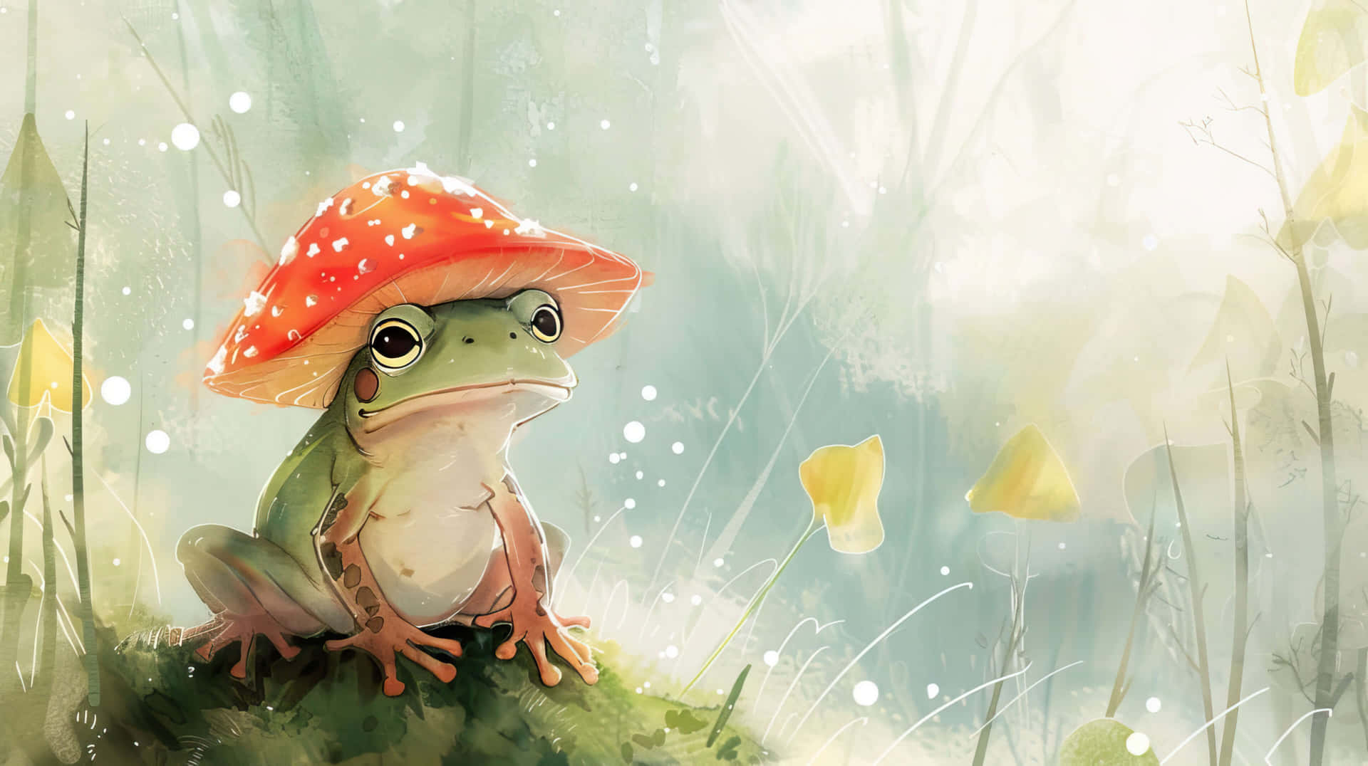 Ilustrasi Katak Dengan Topi Jamur Wallpaper