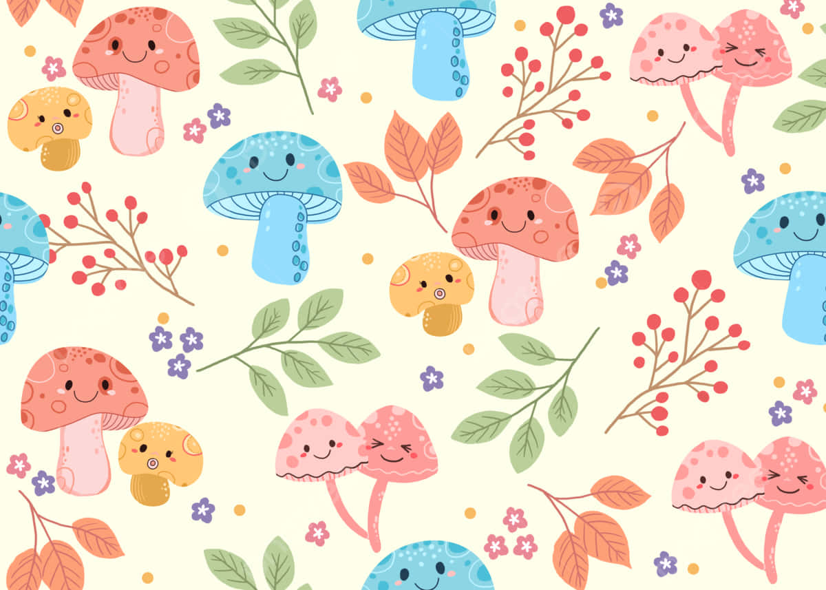 Mushroom Cute Plants Pattern Art Wallpaper