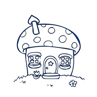 Mushroom House Illustration Neon Outline PNG