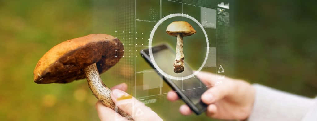 A Person Holding A Phone With A Mushroom On It