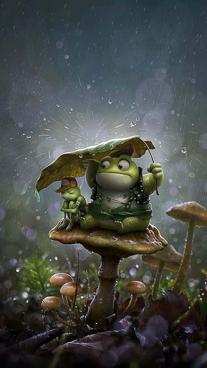 Mushroom Sheltered Frogs Wallpaper