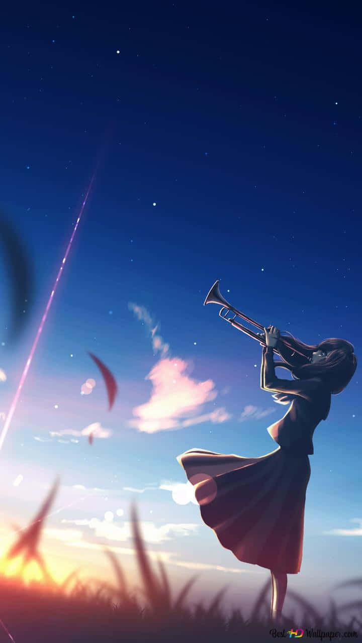 Musikanime-mädchen Trompete Sonnenuntergang Wallpaper
