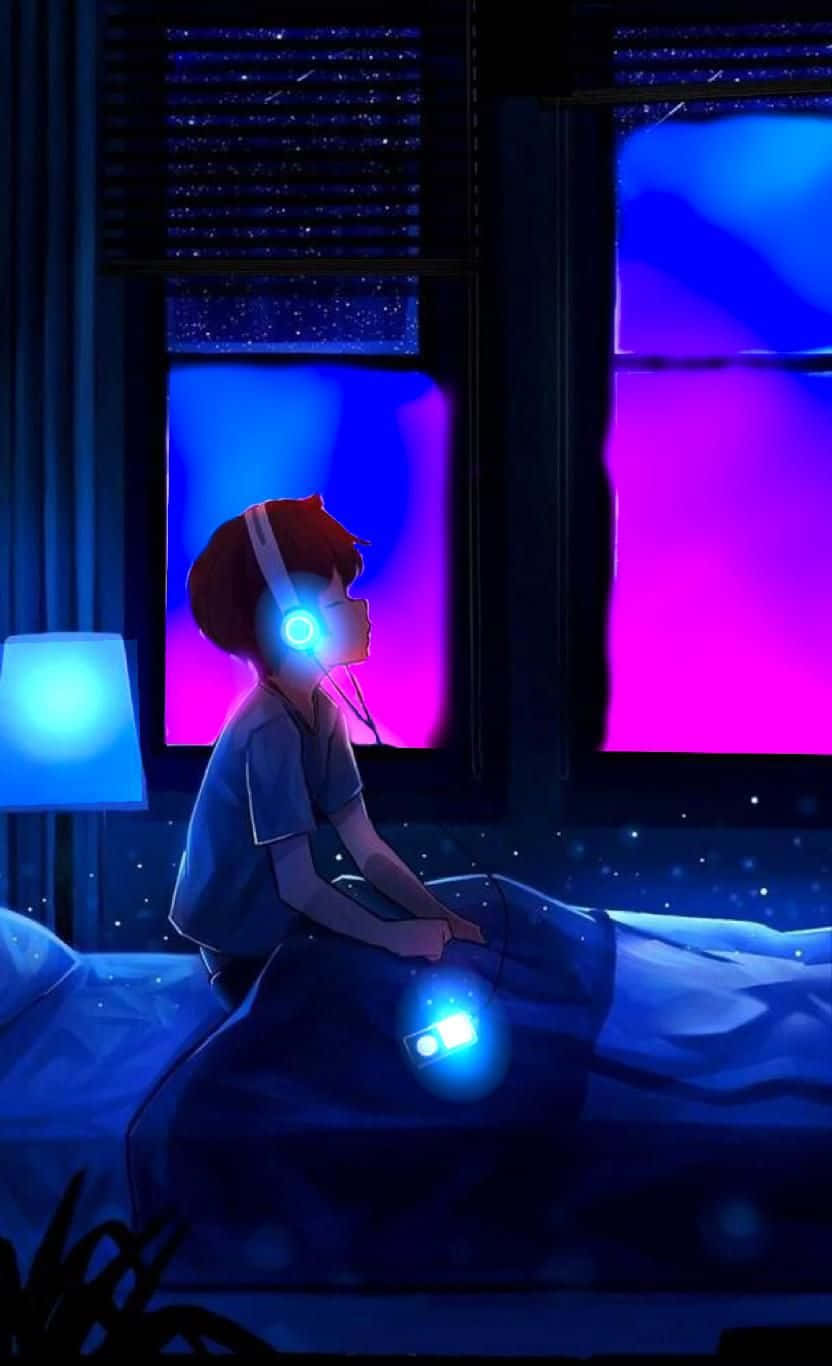 Music Anime Neon-lit Headphones Wallpaper