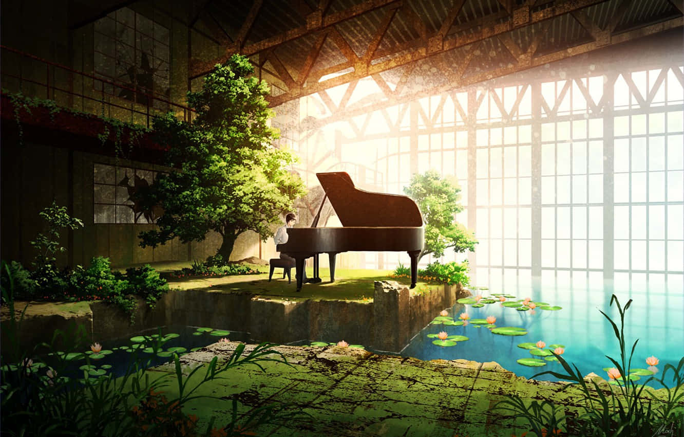 Siluetade Piano De Anime Musical Fondo de pantalla