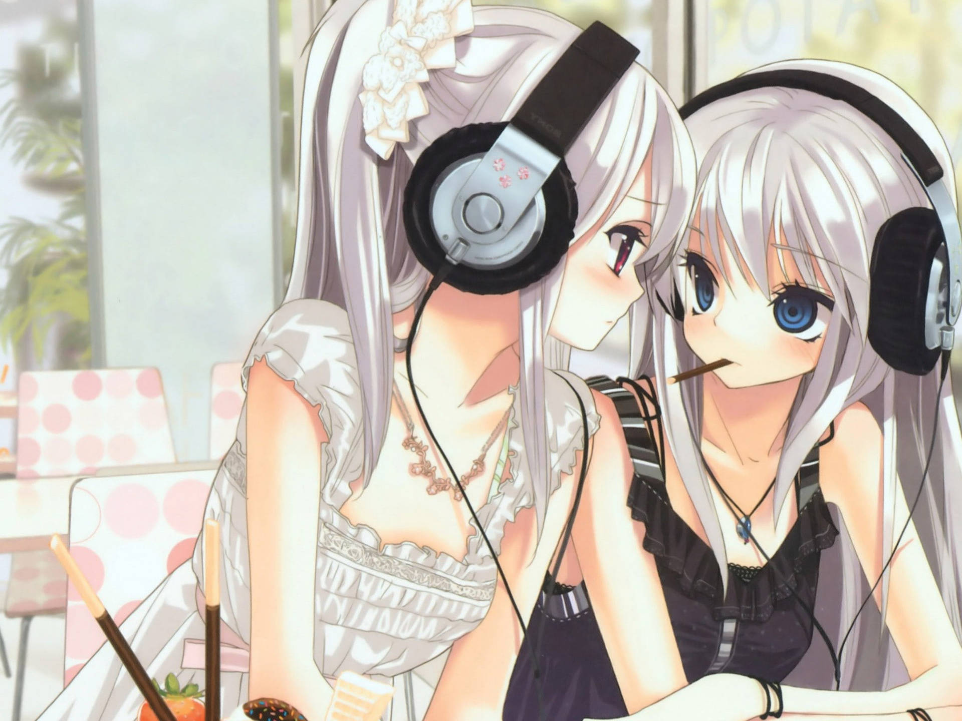 Music Lover Anime Lesbians Wallpaper