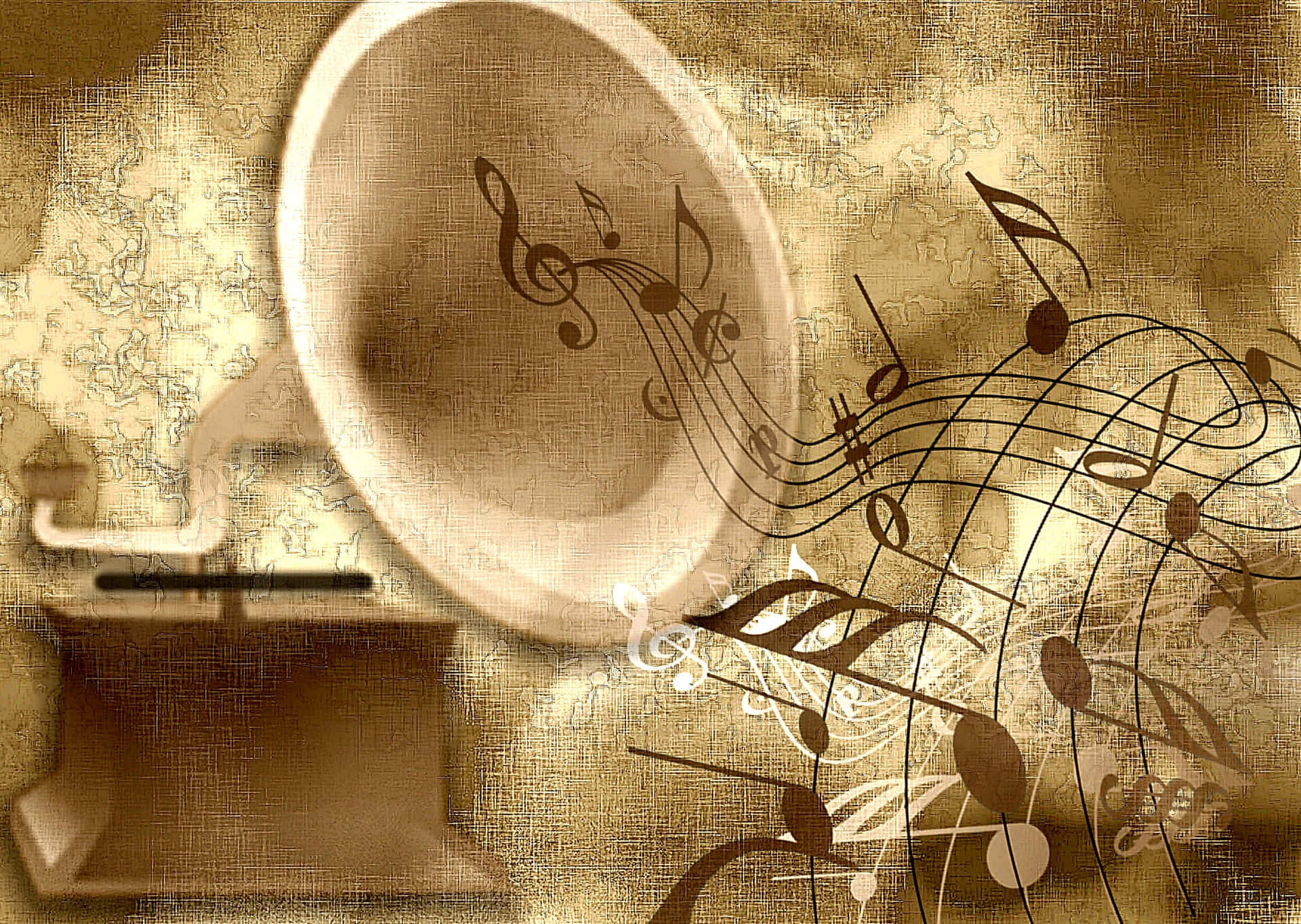 Old Gramophone And Music Notes Background