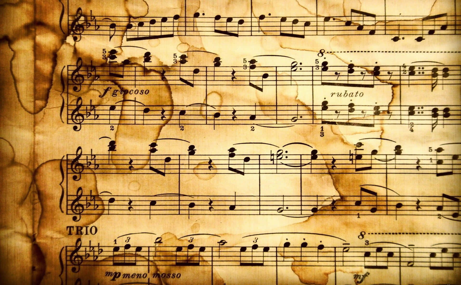 Music Notes On Old Paper Background