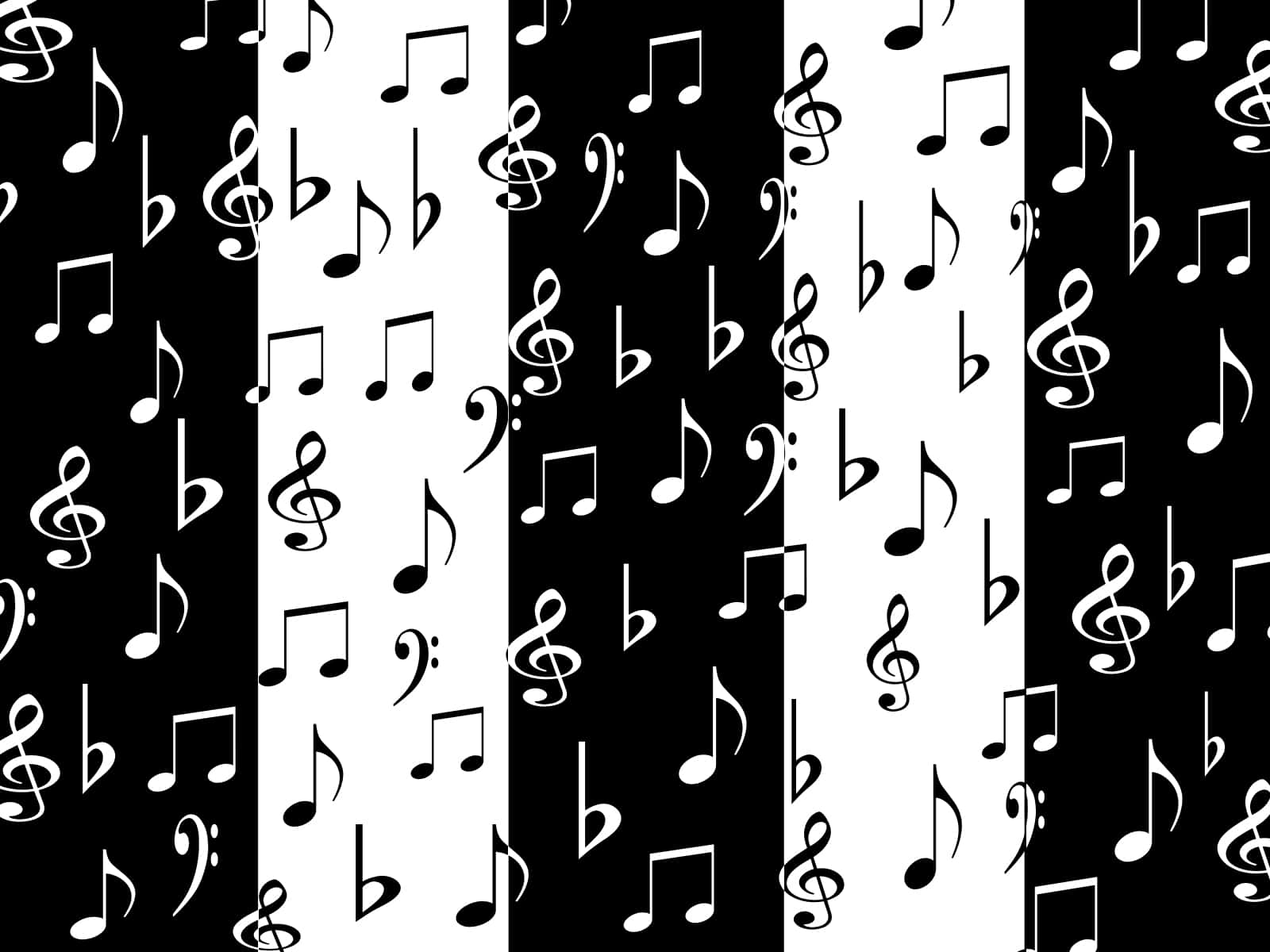 Vertical Black And White Stripes Music Notes Background