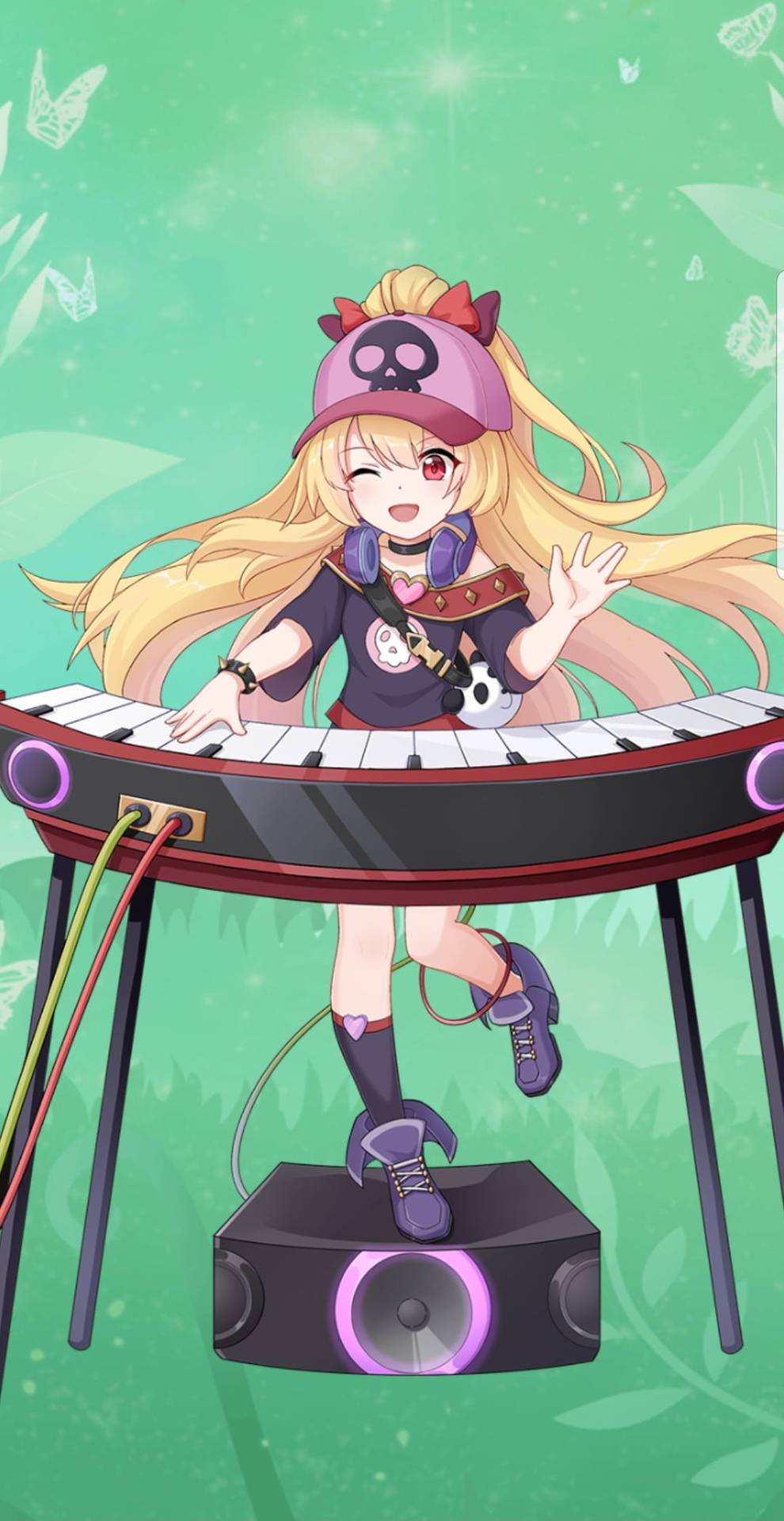 Telefonede Música Com Garota De Anime Tocando Piano. Papel de Parede