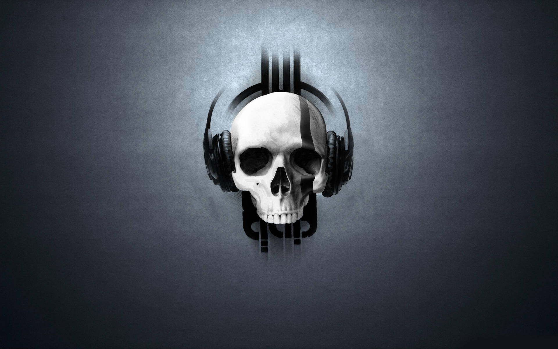 A skull with headphones and a guitar Wallpaper