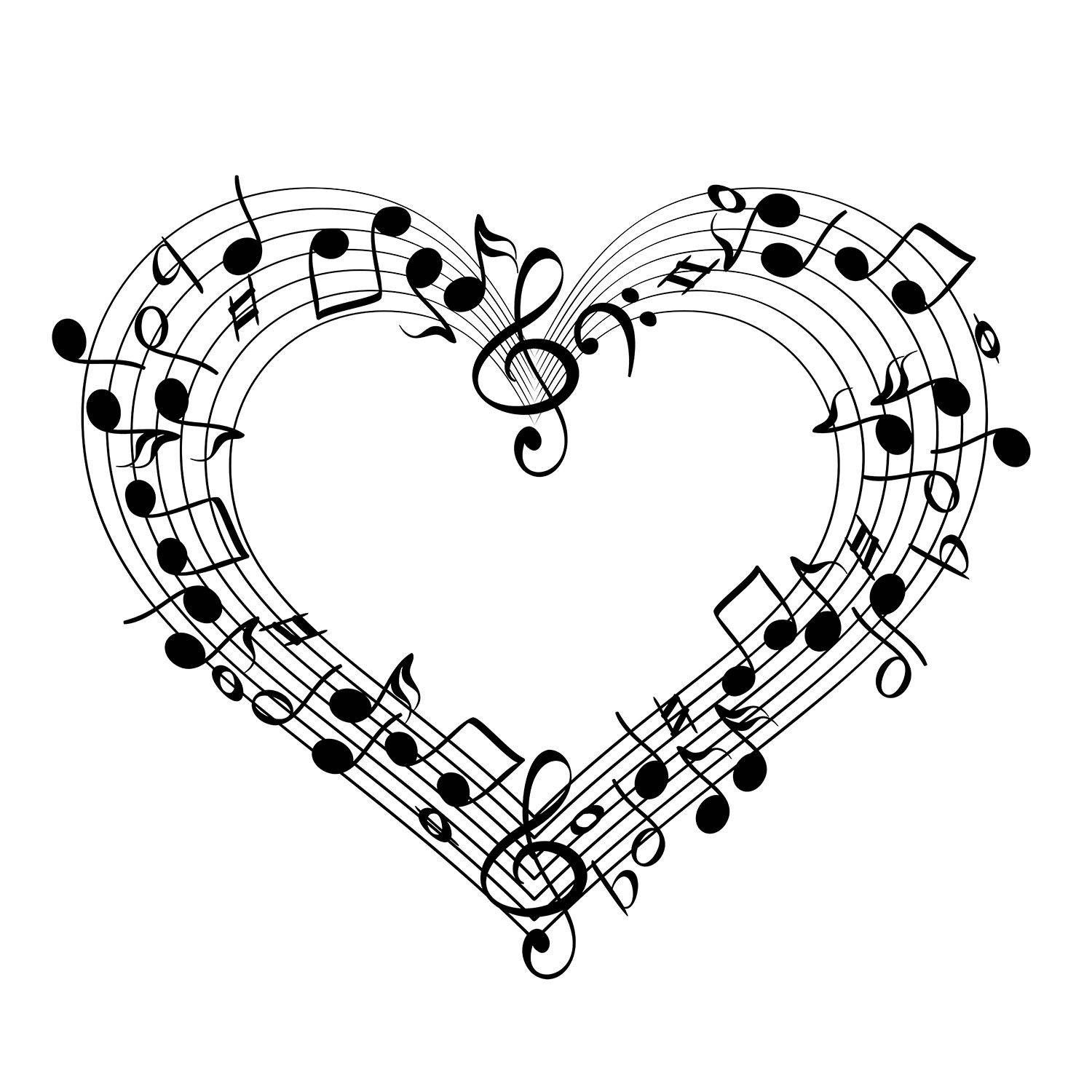 Music Symbols Black Heart Art Wallpaper