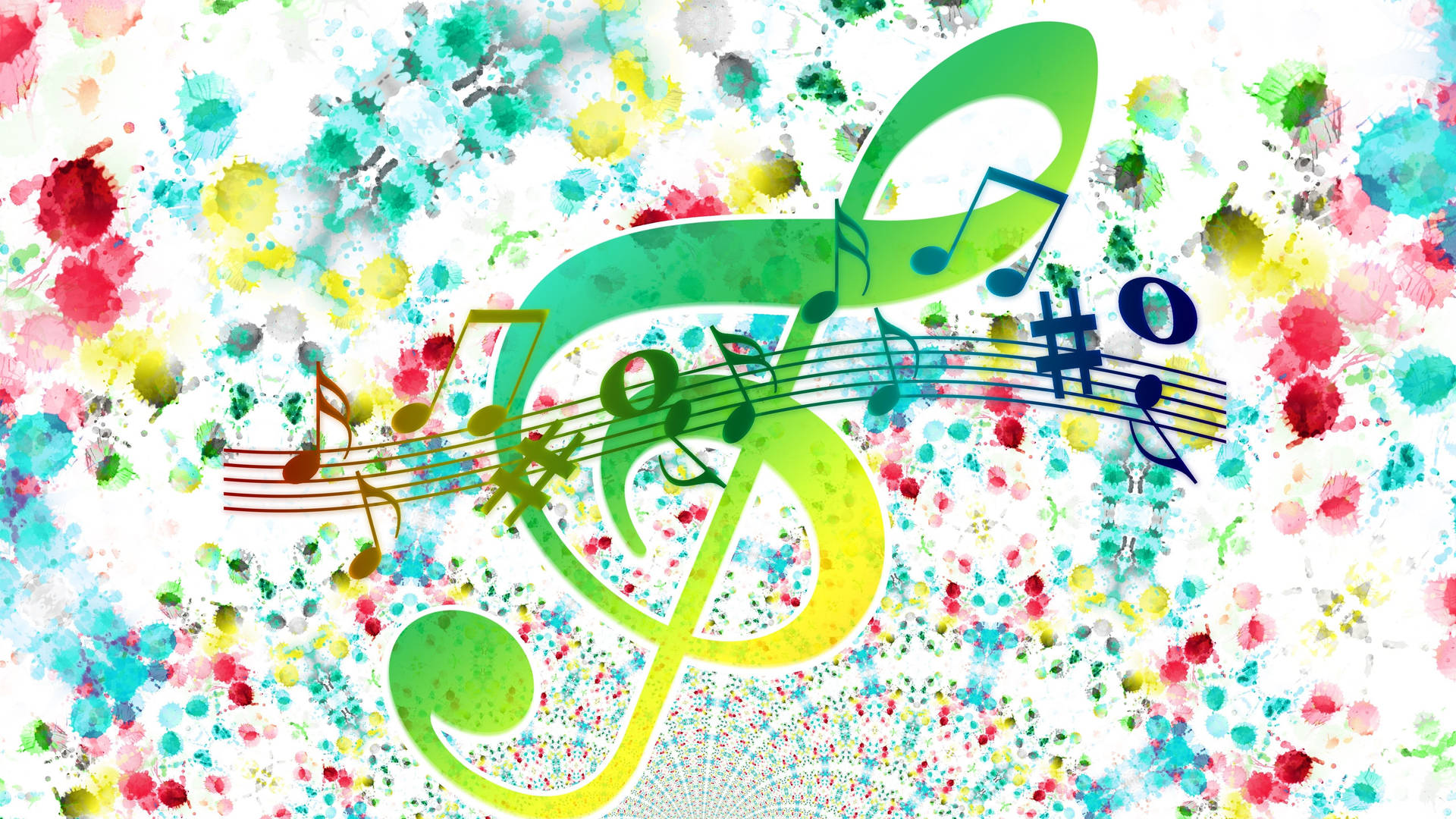 Musiksymboler Lys Grøn Treble Klynger Hopping på et hvidt baggrund. Wallpaper