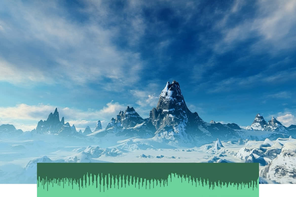 A Snowy Mountain With A Green Background