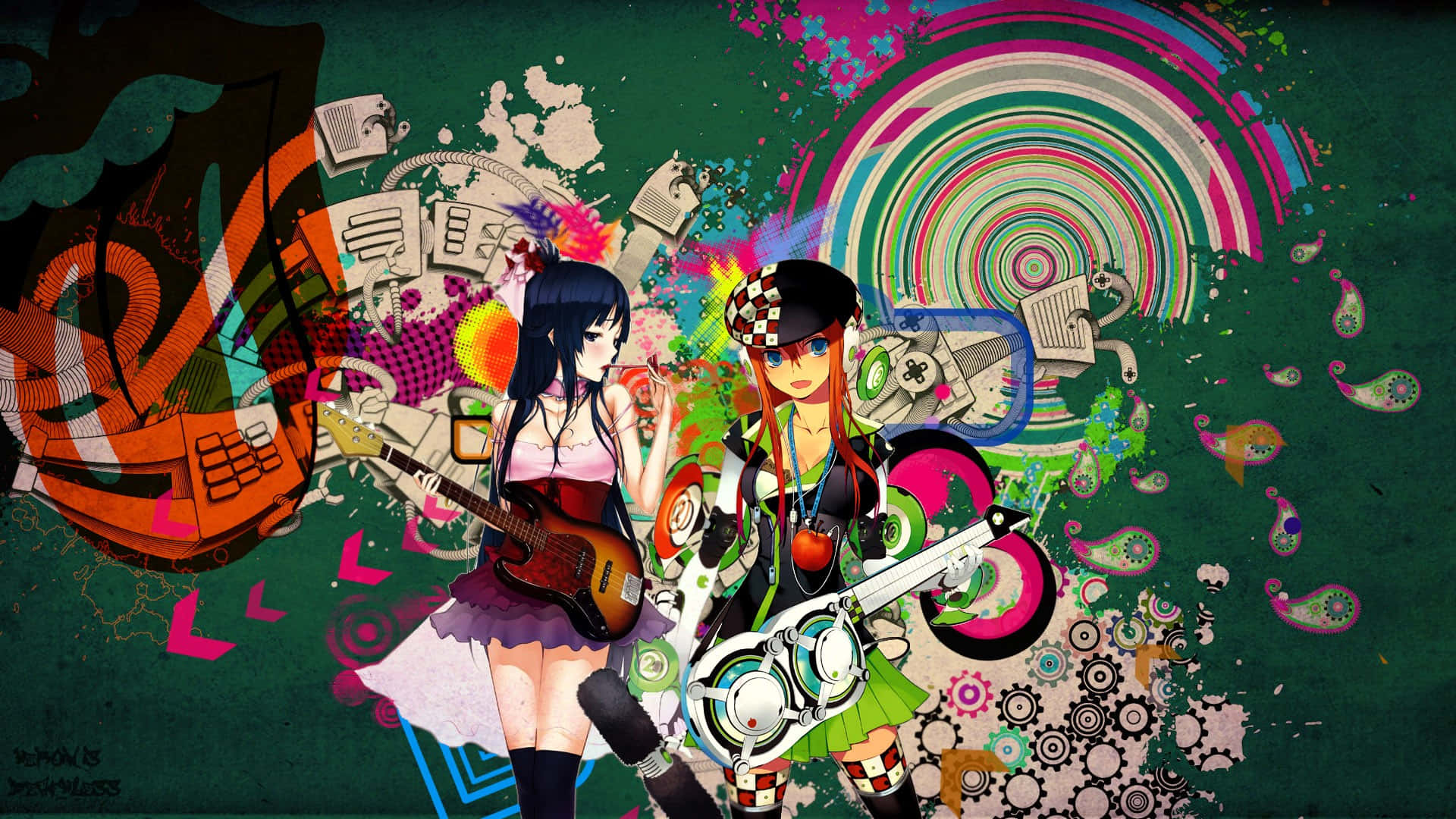 Musikaliskartist Färgglad Anime. Wallpaper