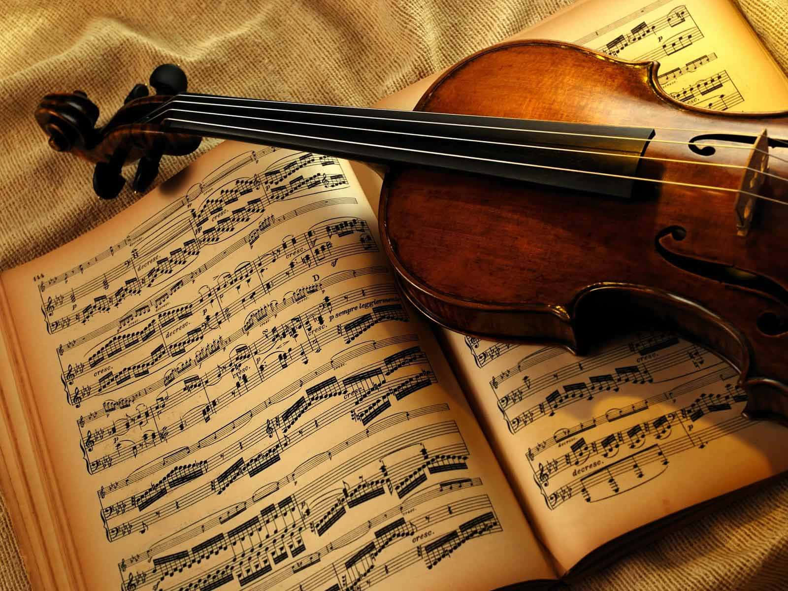 Musical Instrument Violin On Music Sheet Wallpaper