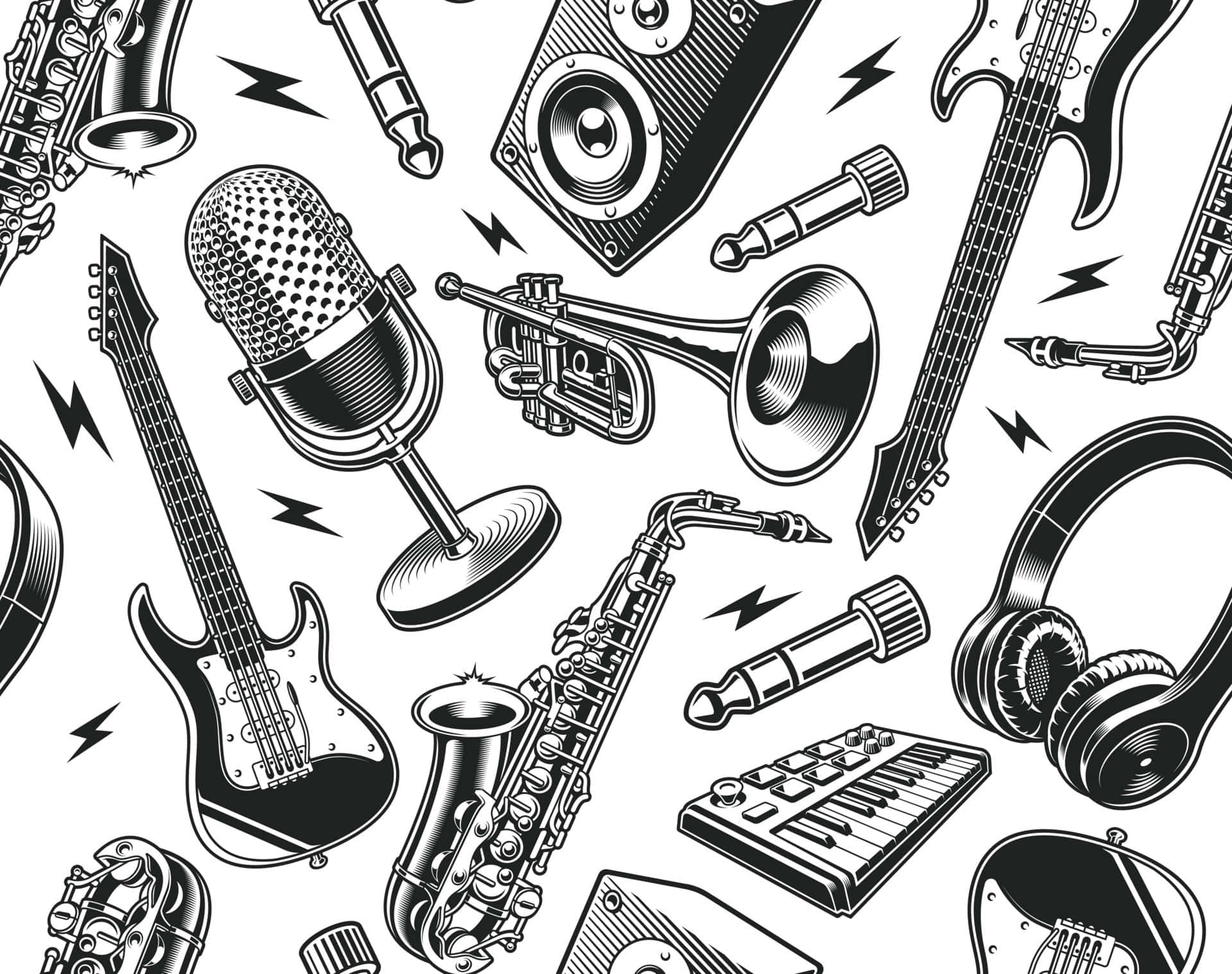 Musical Instruments Black And White Pattern Picture