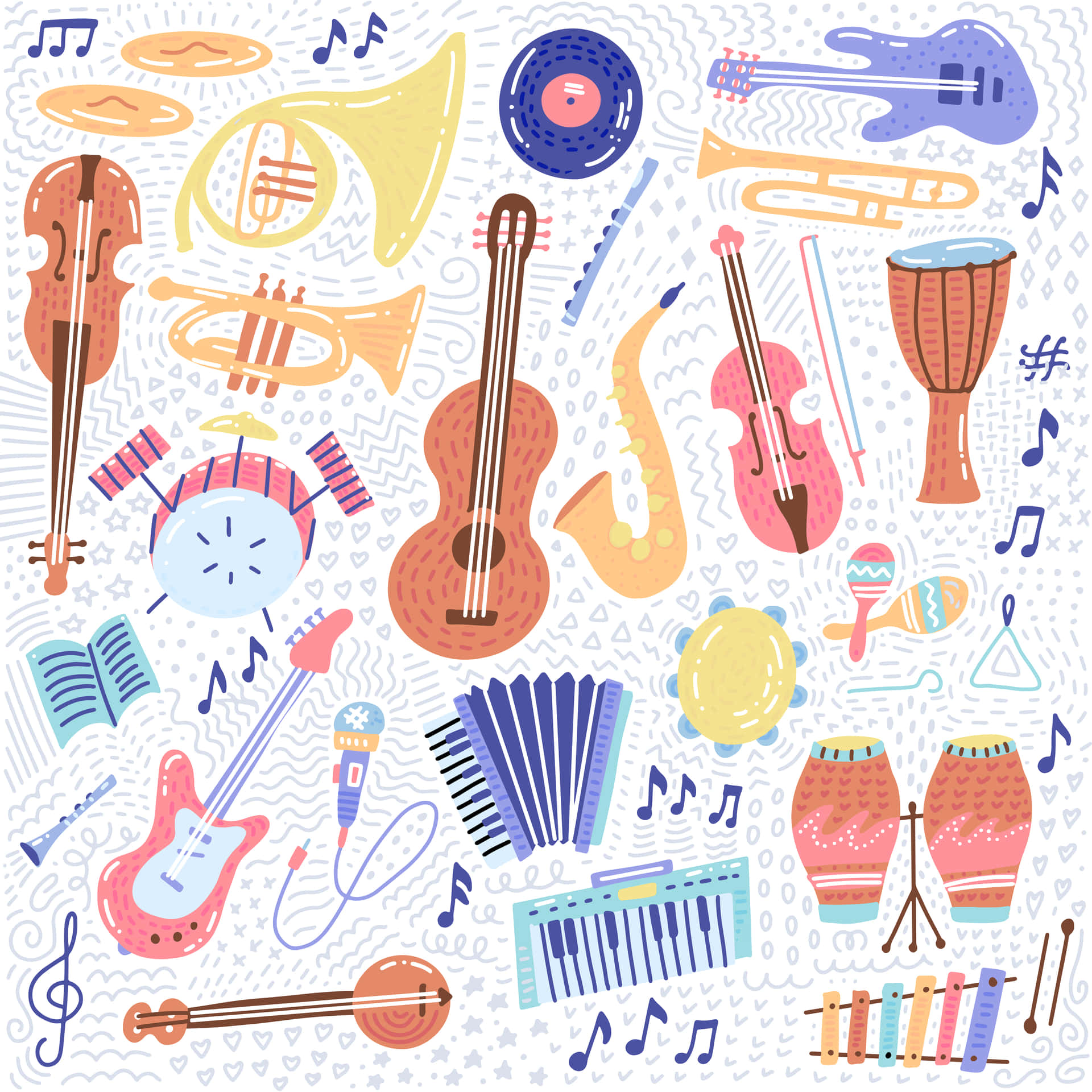 Imagende Patrón De Arte Colorido De Instrumentos Musicales