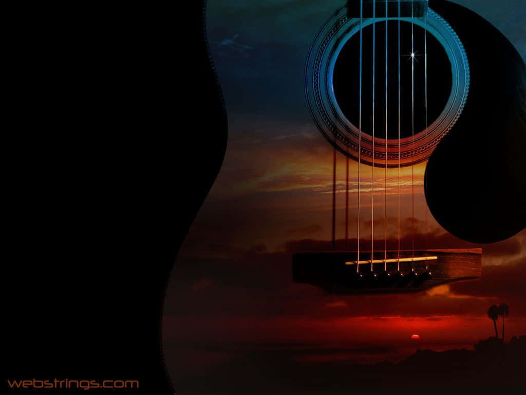 Musical Instrument Guitar Painted With Sunset Picture