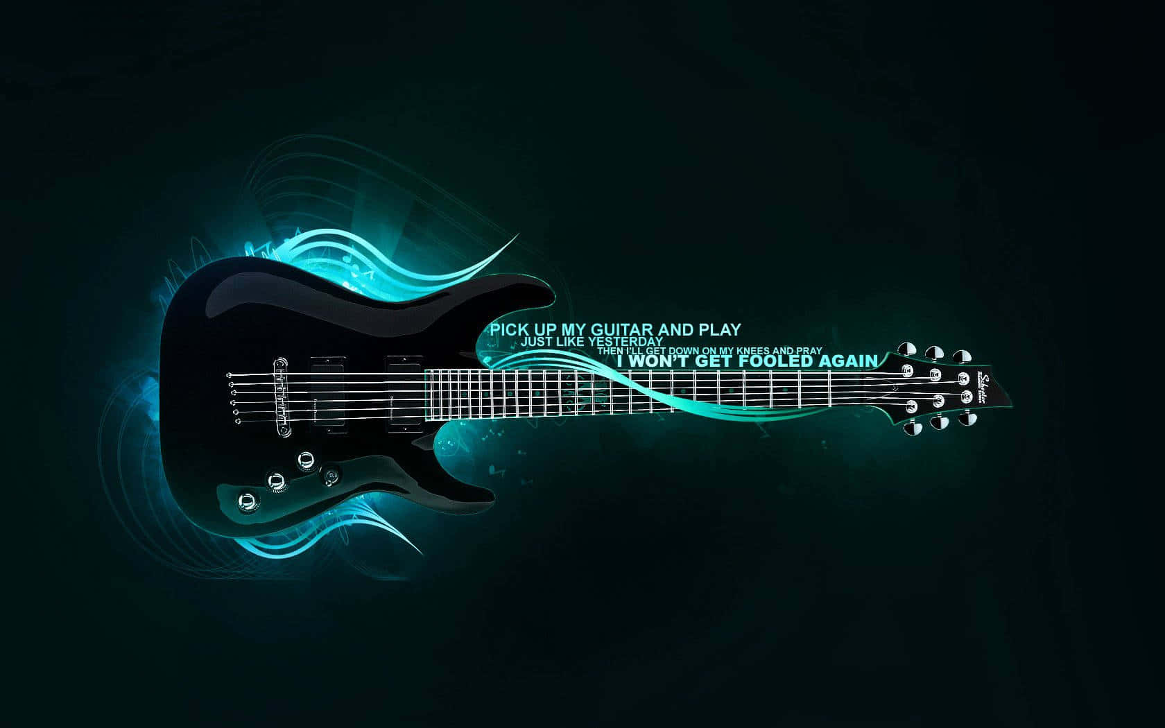 Musical Instrument Guitar With Blue Waves Picture