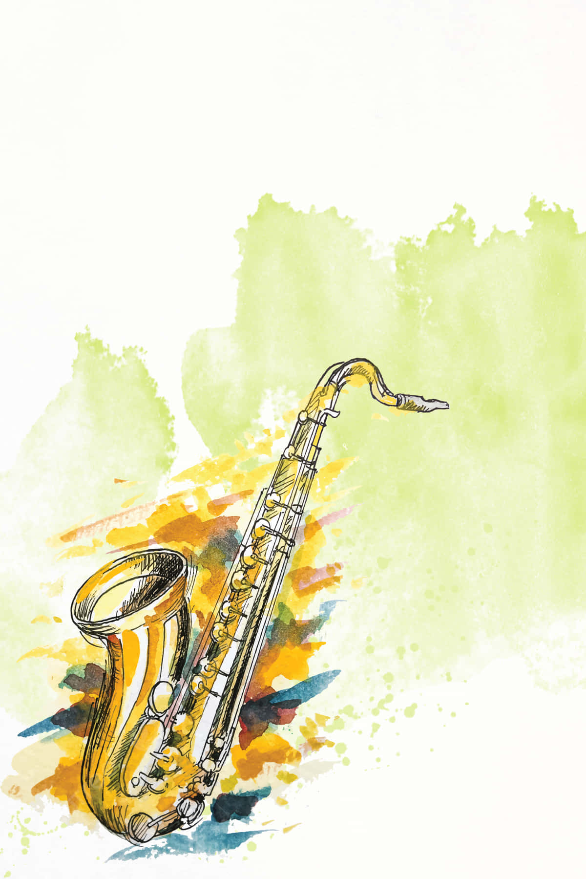 Målningav Musikinstrumentet Saxofon Som Bakgrundsbild På Datorn Eller Mobilen.
