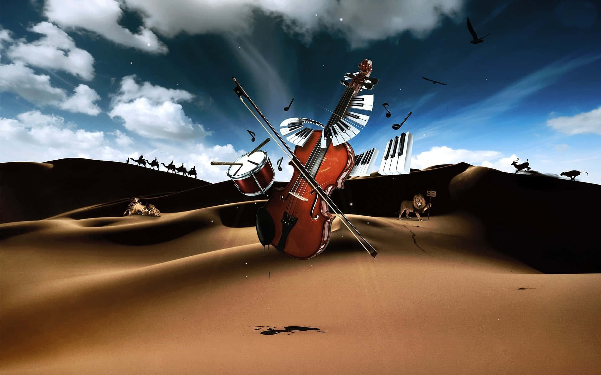 Musical Instruments Violin And Flying Drum Piano Picture