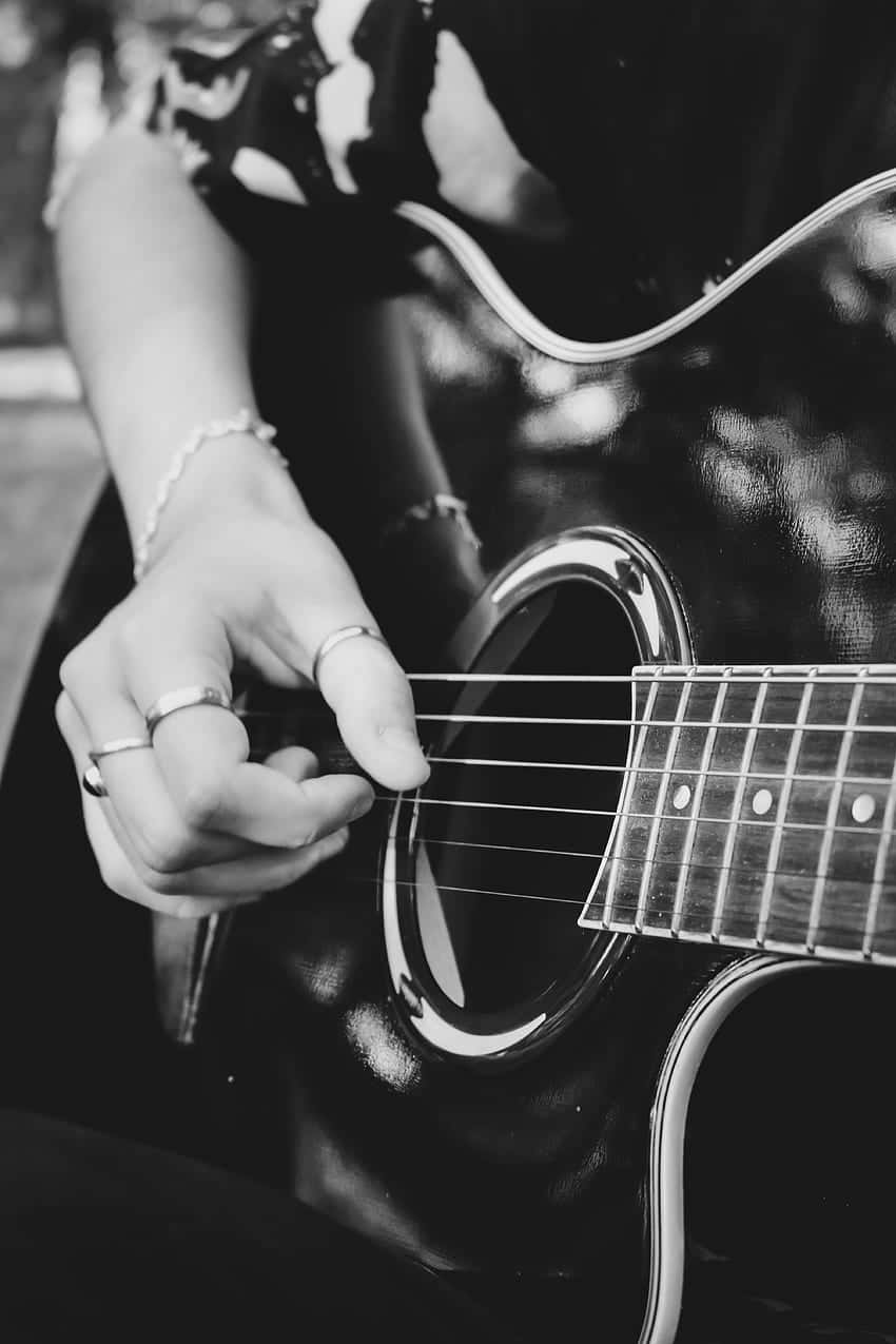 Playing Musical Instrument Guitar Black And White Picture