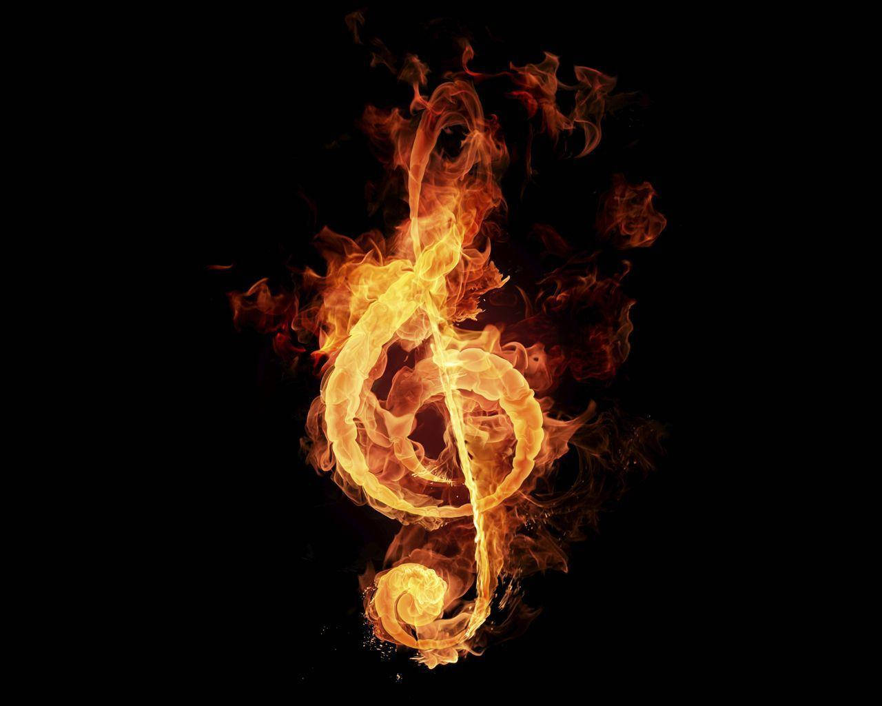 Musical Note Fire Background Wallpaper