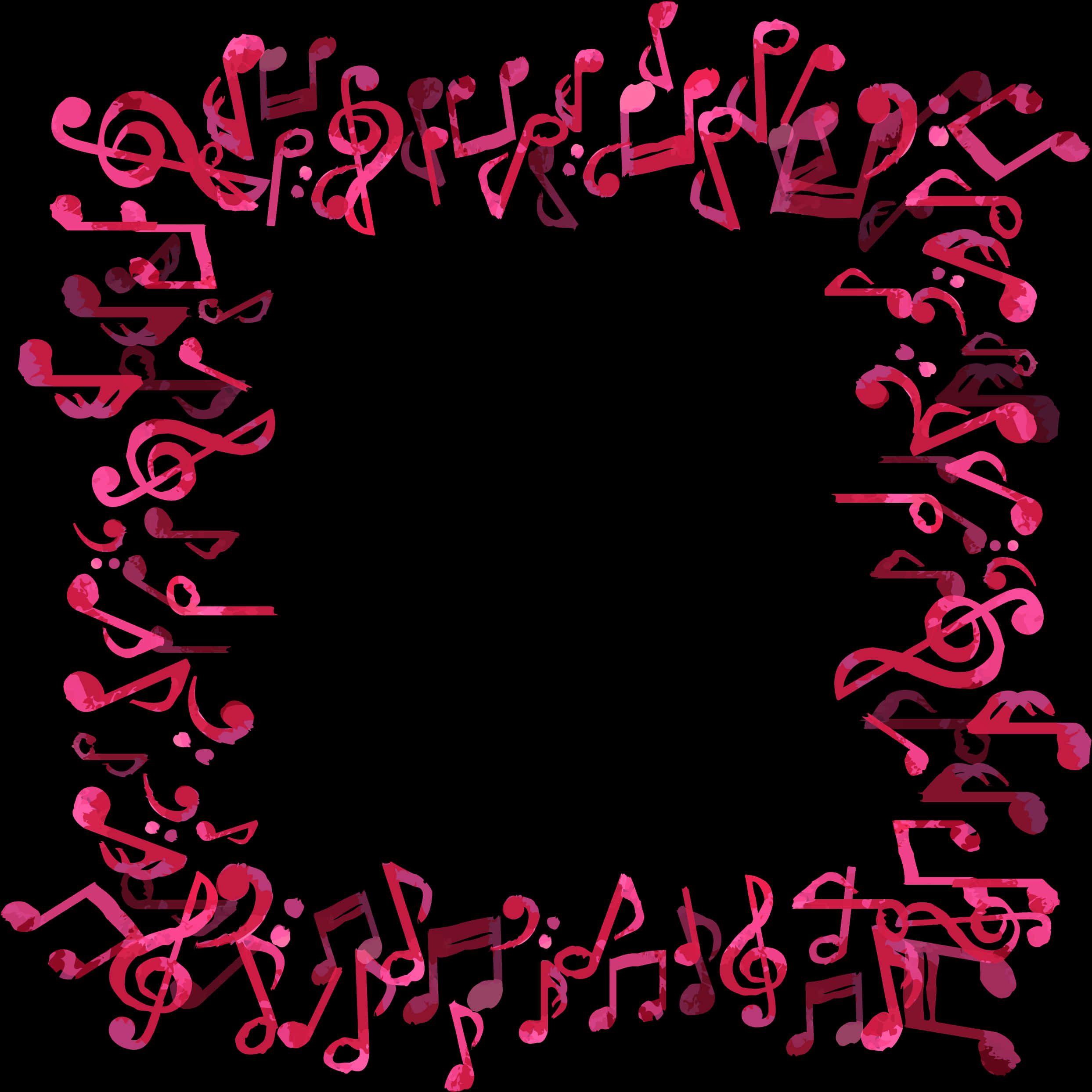 Musical Notes Border Design_ Pink Black Background PNG