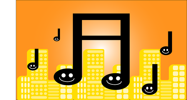 Musical Notes Cityscape Illustration PNG