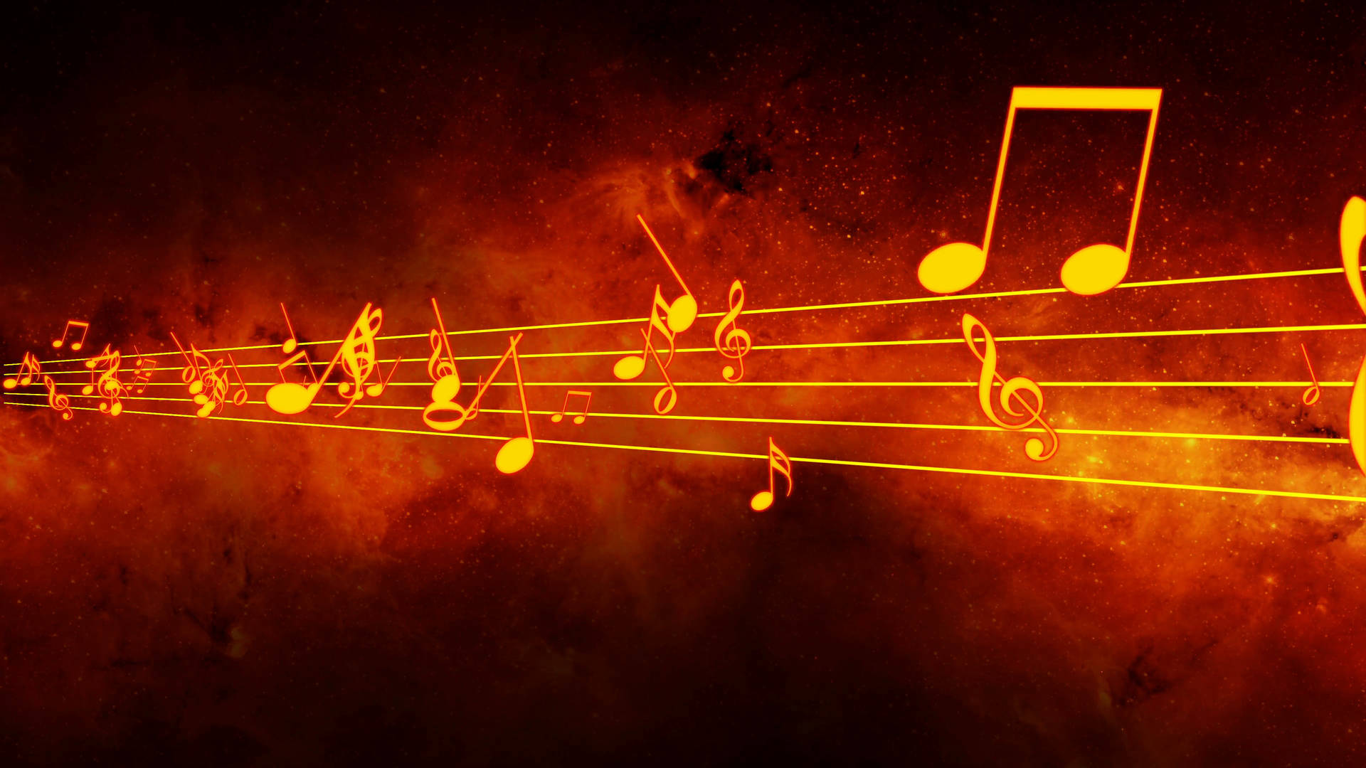 Musical Notes On Red Starry Sky