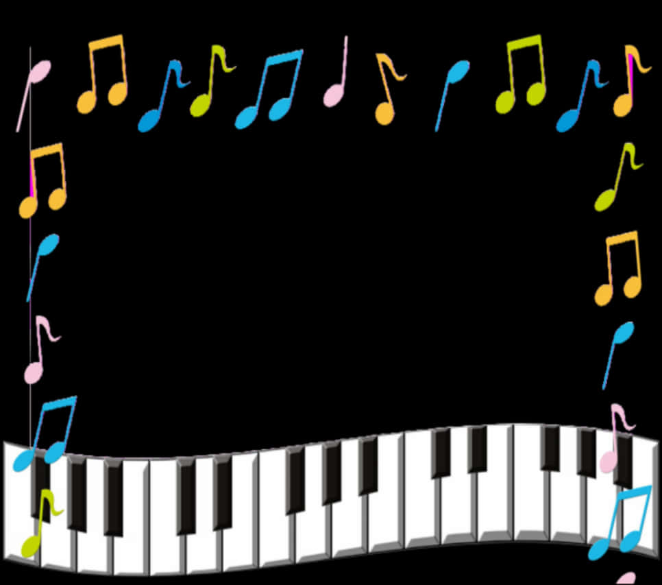 Musical Notesand Piano Keyboard Frame PNG