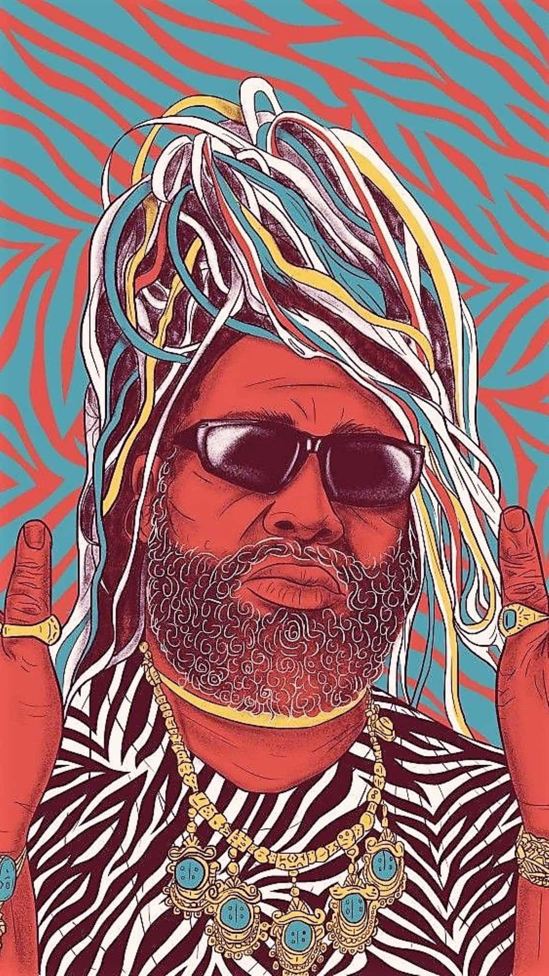 The Godfather of Funk, George Clinton, Radiant in Artistic Style Wallpaper
