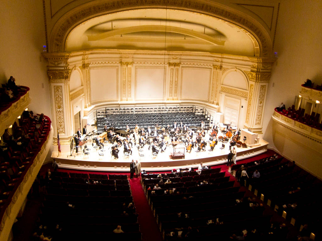 Musicistisul Palco Di Carnegie Hall. Sfondo