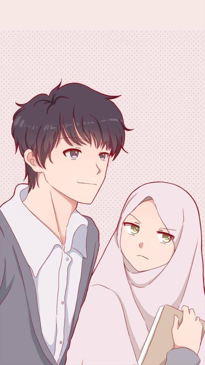 Download Muslim Couple Cartoon Anime Aesthetic Wallpaper 