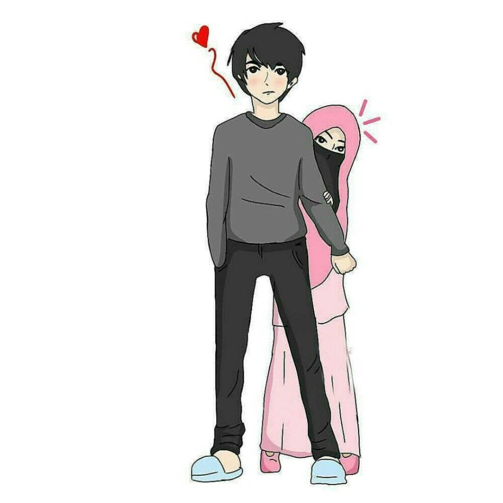Muslim Couple Cartoon Anime Protecting Girl