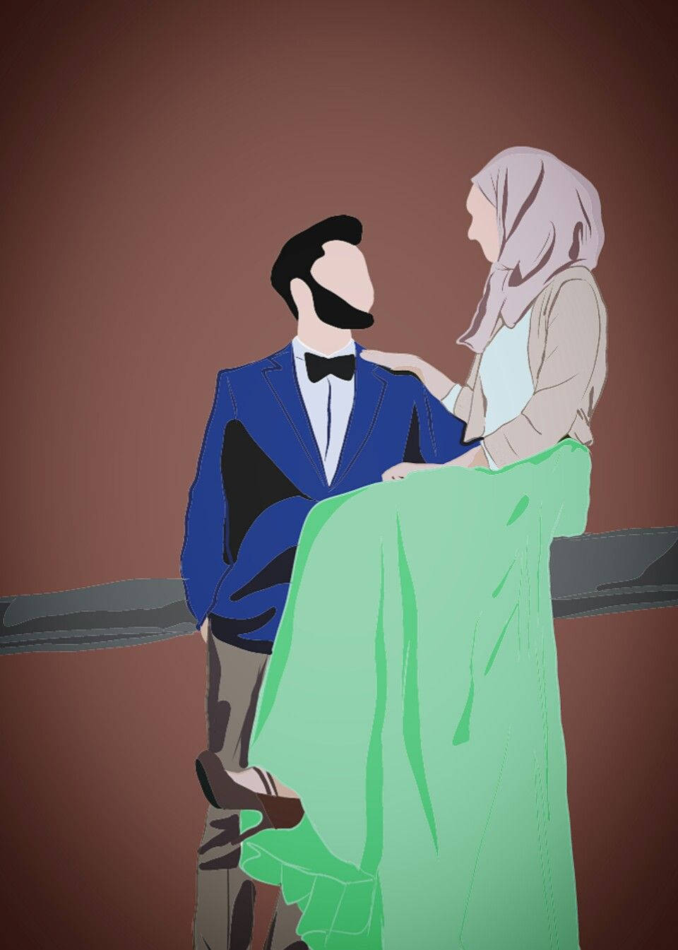 Download Muslim Couple Cartoon Minimalist Formal Clothing Wallpaper |  