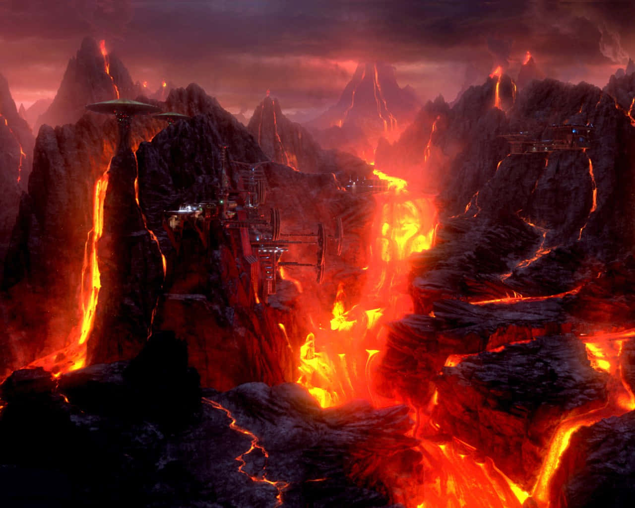 Vulkanisch Landschap Van Mustafar Achtergrond