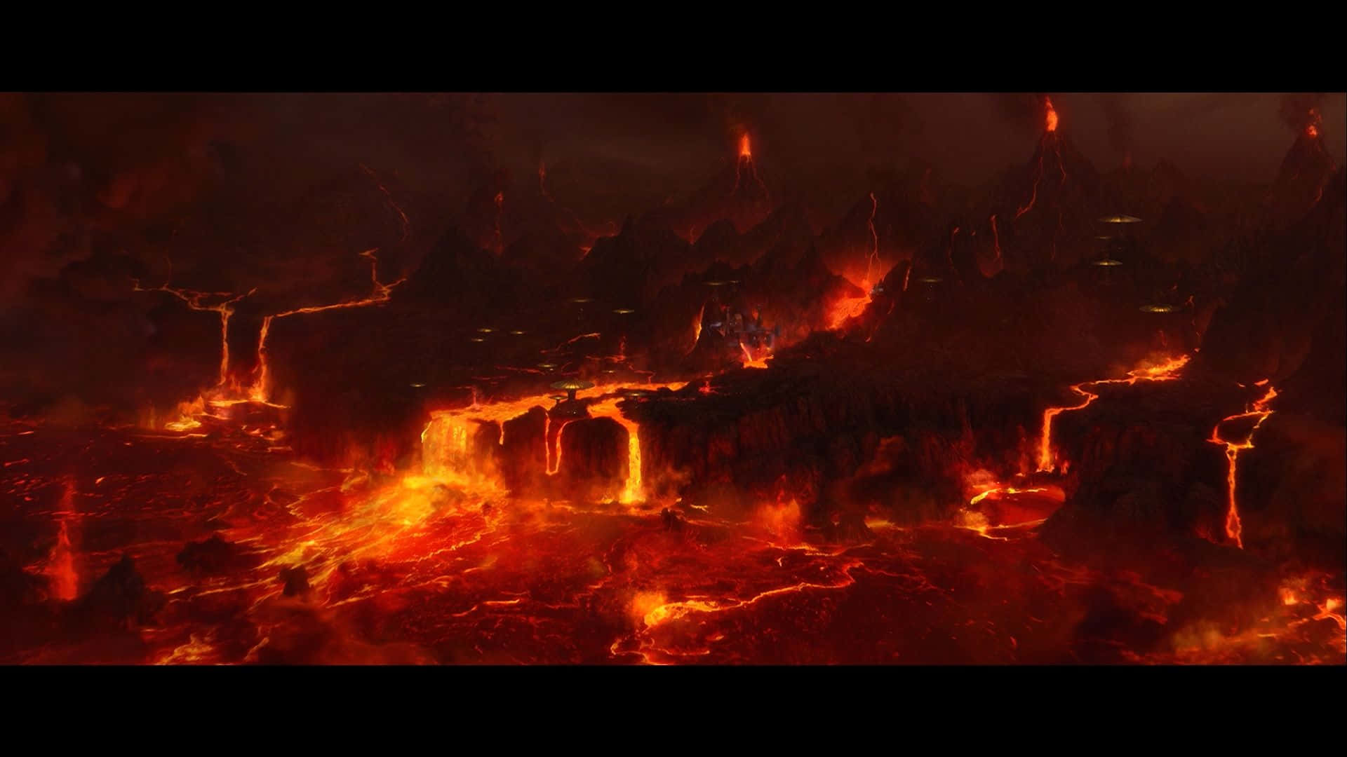 Fiery lava flows on the planet Mustafar Wallpaper