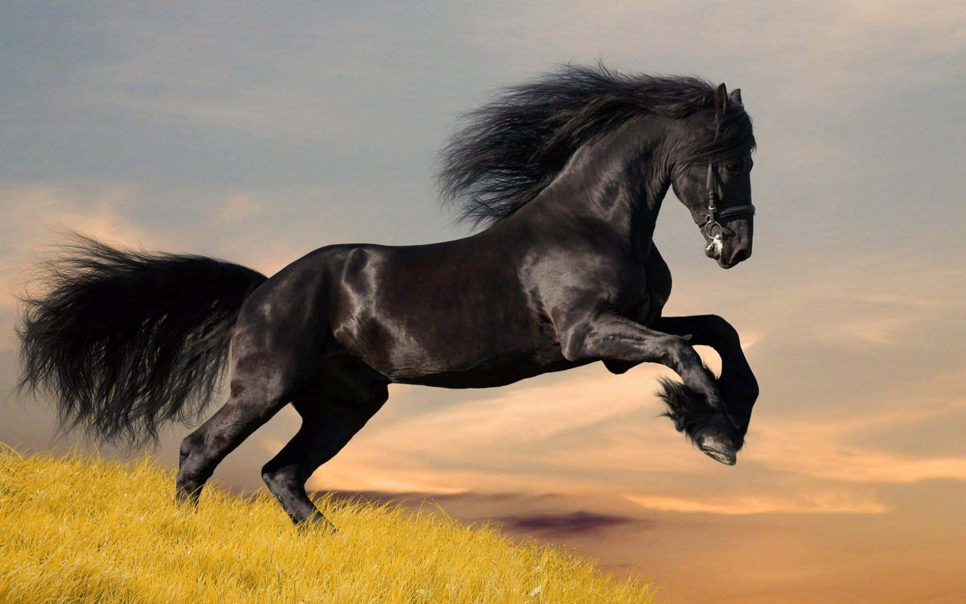 Immaginedi Un Cavallo Mustang Nero Che Galoppa