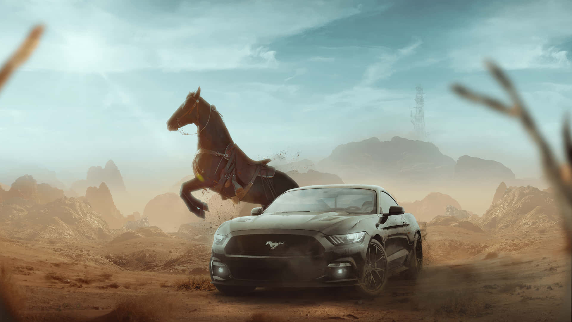 Mustang Horseand Carin Desert Wallpaper