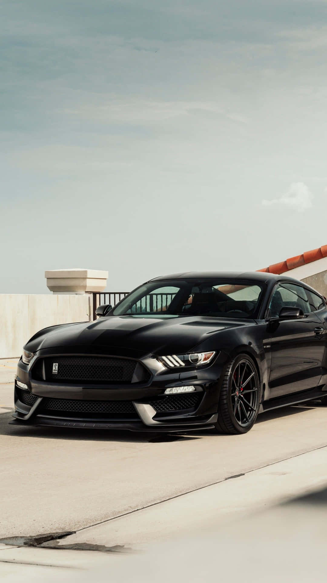 Den sorte Mustang GT parkeret på siden af vejen. Wallpaper