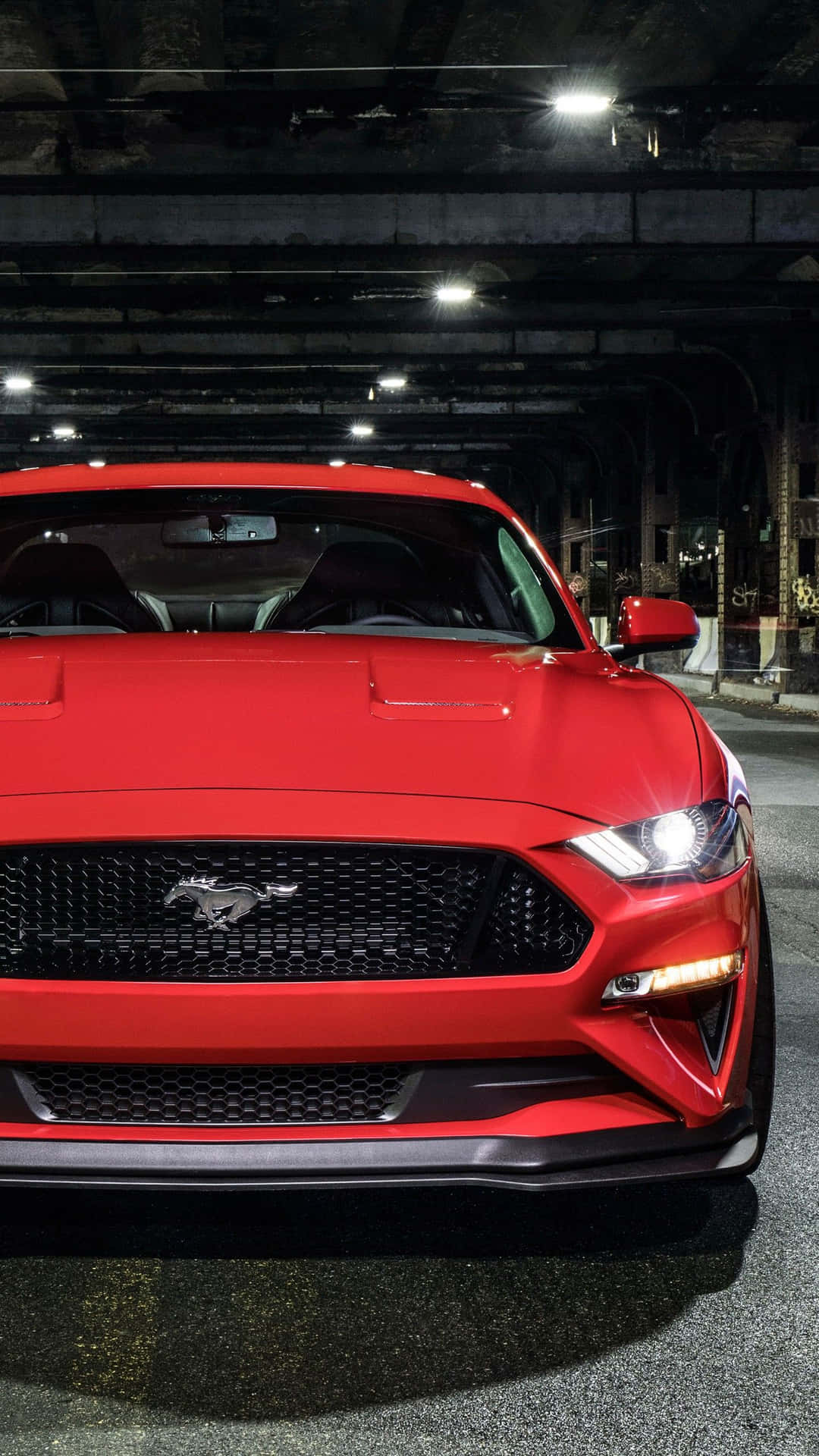 The Red 2019 Ford Mustang Gt Is Parked In A Garage Wallpaper