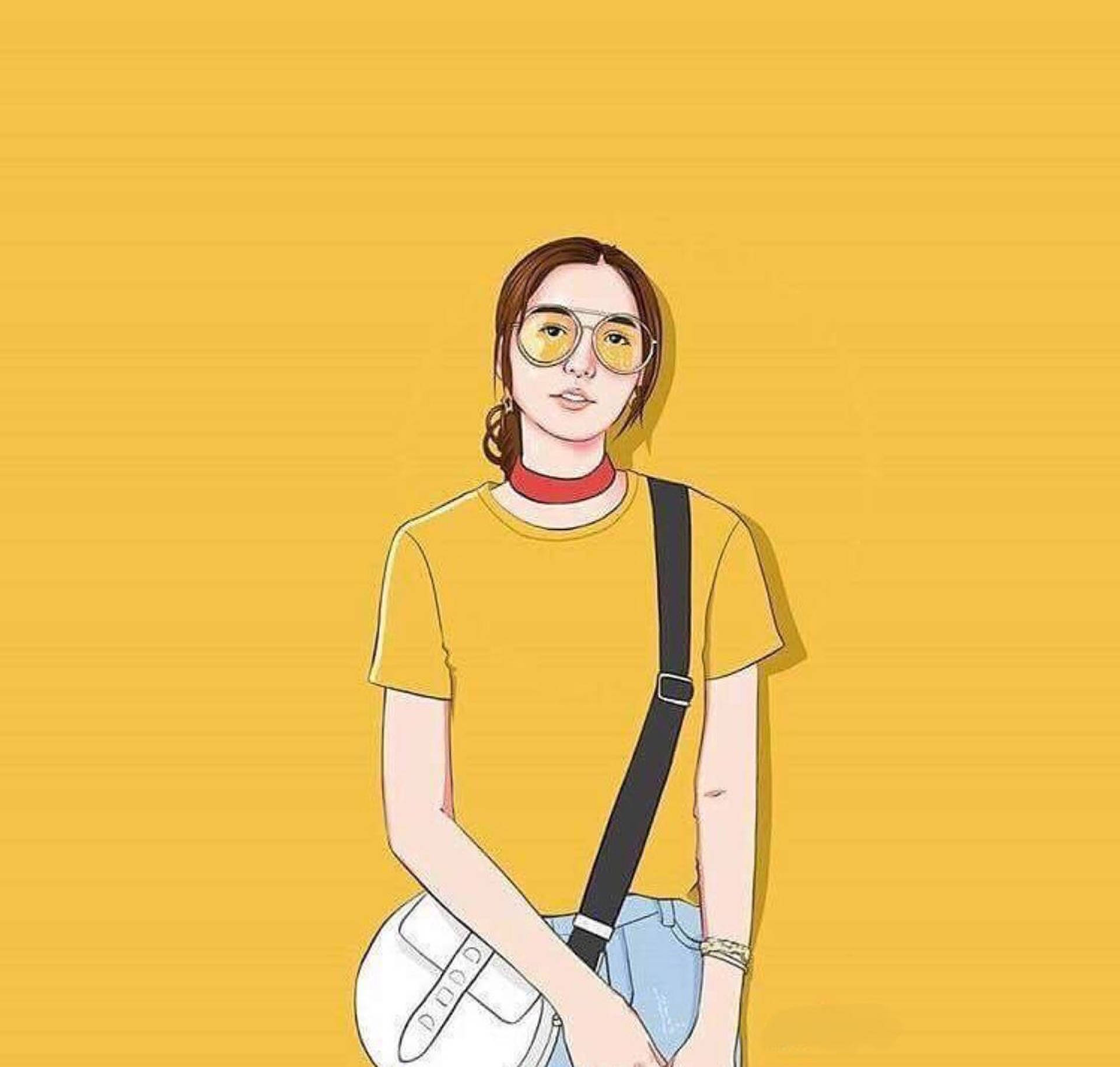 Mustard Yellow Aesthetic Girl Art Background